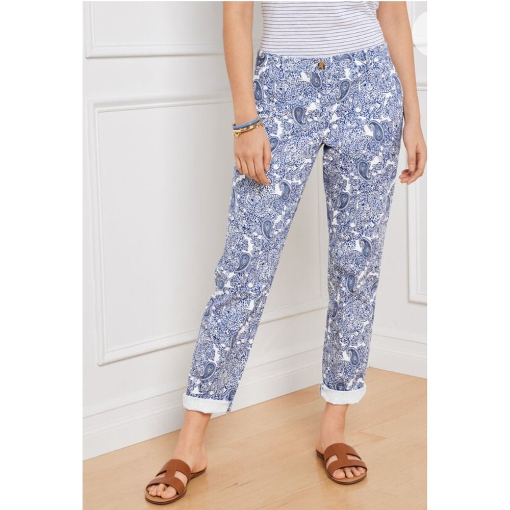 Talbots Relaxed Chino Paisley Bohemian Ankle Cotton Pants Preppy 35x29 Size 8
